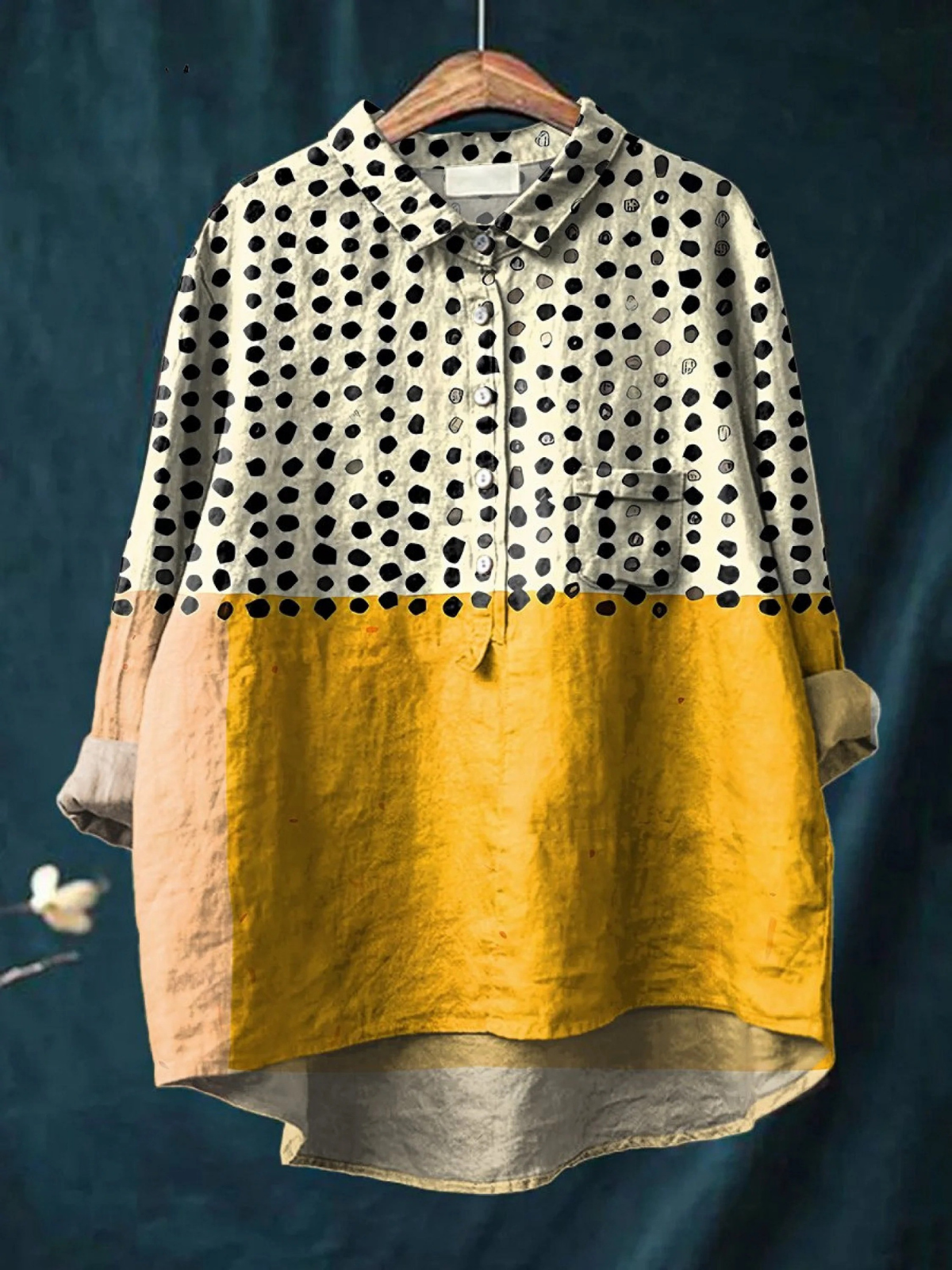 Olivia | Camicia Casual da Donna con Stampa a Pois Color Block Giallo